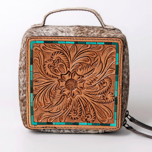 ADBGA311 American Darling Tooled Leather and Cowhide Floral Western Jewelry Case