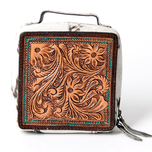 ADBGA311 American Darling Tooled Leather and Cowhide Floral Western Jewelry Case