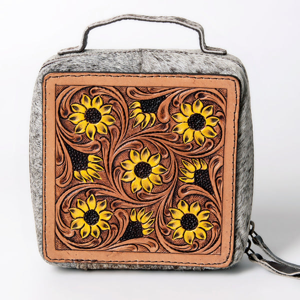 ADBGA311 American Darling Tooled Leather and Cowhide Floral Western Jewelry Case