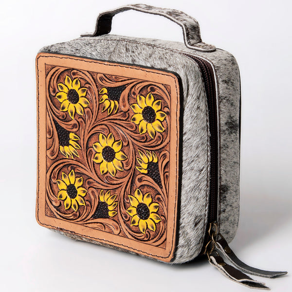 ADBGA311 American Darling Tooled Leather and Cowhide Floral Western Jewelry Case
