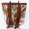ADBGD128 American Darling Hair-On Cowhide Tote Bag with Turquoise Stone & Fringes