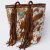ADBGD128 American Darling Hair-On Cowhide Tote Bag with Turquoise Stone & Fringes