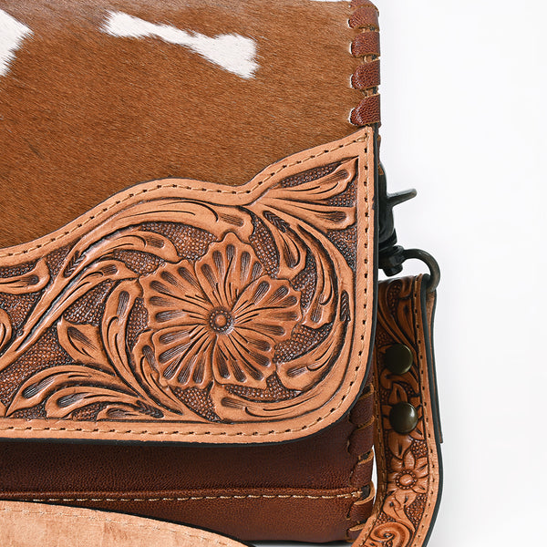 ADBG1065 American Darling Hand-Tooled Hair-On Leather Crossbody Bag Genuine Western Cowhide Purse