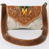 ADBG1068 American Darling Hand-Tooled Hair-On Leather Wallet Handbag Western Cowhide Crossbody Purse
