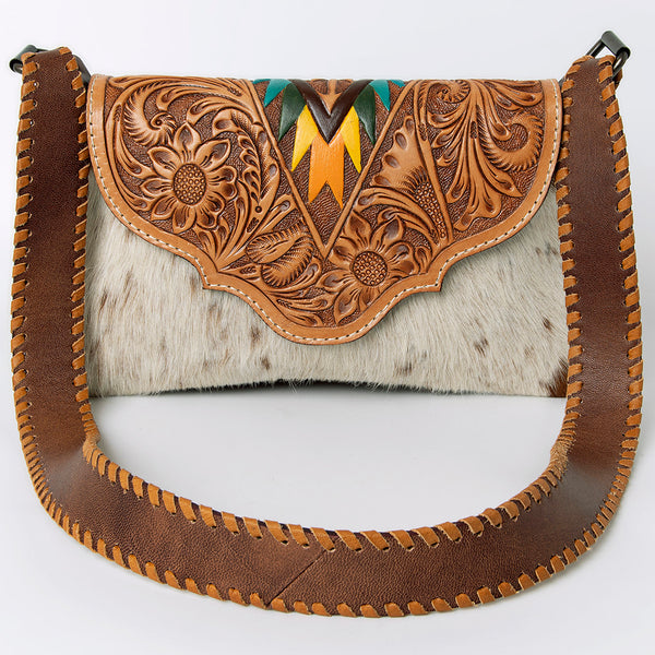 ADBG1068 American Darling Hand-Tooled Hair-On Leather Wallet Handbag Western Cowhide Crossbody Purse