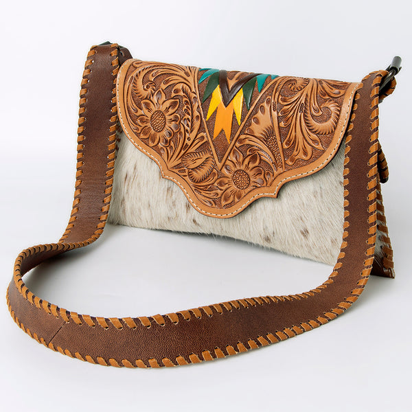 ADBG1068 American Darling Hand-Tooled Hair-On Leather Wallet Handbag Western Cowhide Crossbody Purse