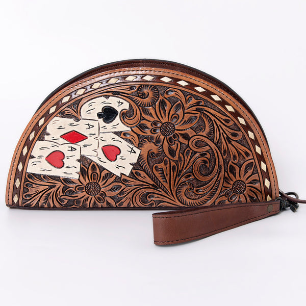 ADBG1070 American Darling Hand-Tooled Leather Taco Clutch Western Genuine Leather Wristlet Bag