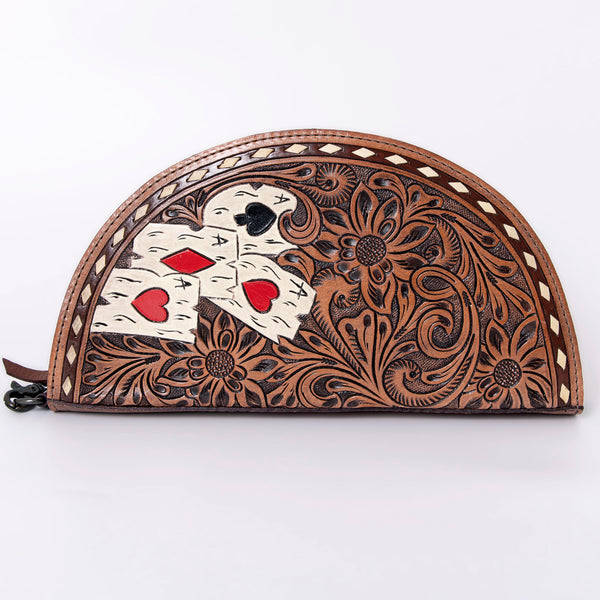 ADBG1070 American Darling Hand-Tooled Leather Taco Clutch Western Genuine Leather Wristlet Bag