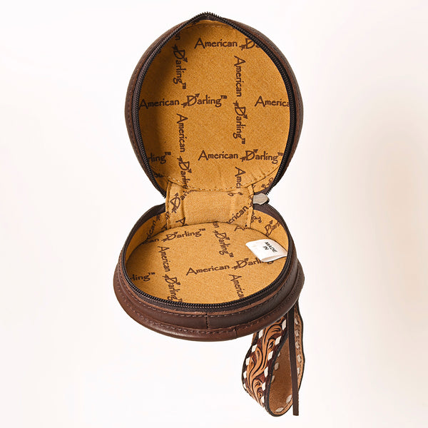 ADBGF135 Round Tooled Leather Canteen Bag - Floral Western Design