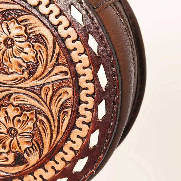 ADBGF135 Round Tooled Leather Canteen Bag - Floral Western Design