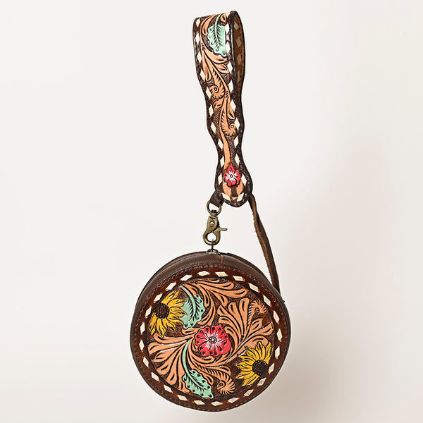 ADBGF135 Round Tooled Leather Canteen Bag - Floral Western Design