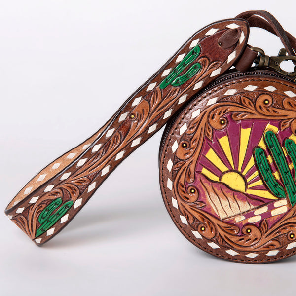 ADBGF135 Round Tooled Leather Canteen Bag - Floral Western Design
