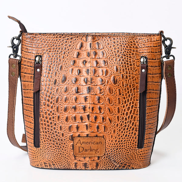ADBG966 American Darling Crocodile Embossed Leather Western Bucket Crossbody Bag