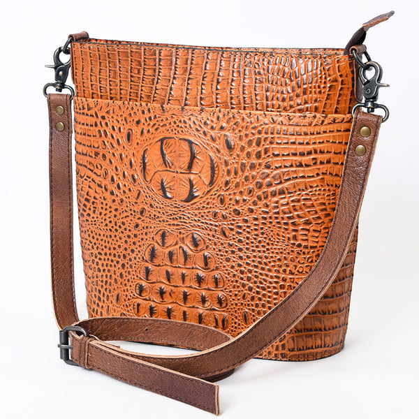 ADBG966 American Darling Crocodile Embossed Leather Western Bucket Crossbody Bag
