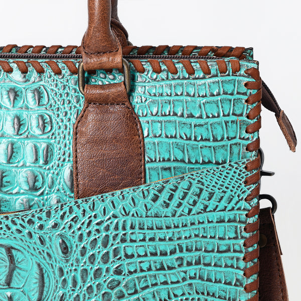 ADBG886 American Darling Crocodile Embossed Leather Tote Bag with Braided Detailing