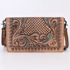 ADBG485 Western Hand Tooled Leather Floral Crossbody Organiser Bag