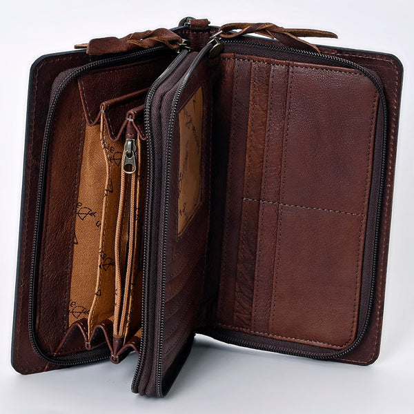 ADBG485 Western Hand Tooled Leather Floral Crossbody Organiser Bag