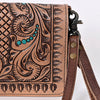 ADBG485 Western Hand Tooled Leather Floral Crossbody Organiser Bag