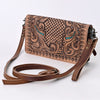 ADBG485 Western Hand Tooled Leather Floral Crossbody Organiser Bag