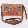 ADBG485 Western Hand Tooled Leather Floral Crossbody Organiser Bag
