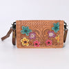 ADBG485 Western Hand Tooled Leather Floral Crossbody Organiser Bag