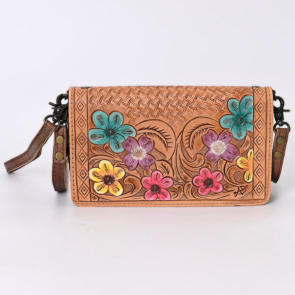 ADBG485 Western Hand Tooled Leather Floral Crossbody Organiser Bag