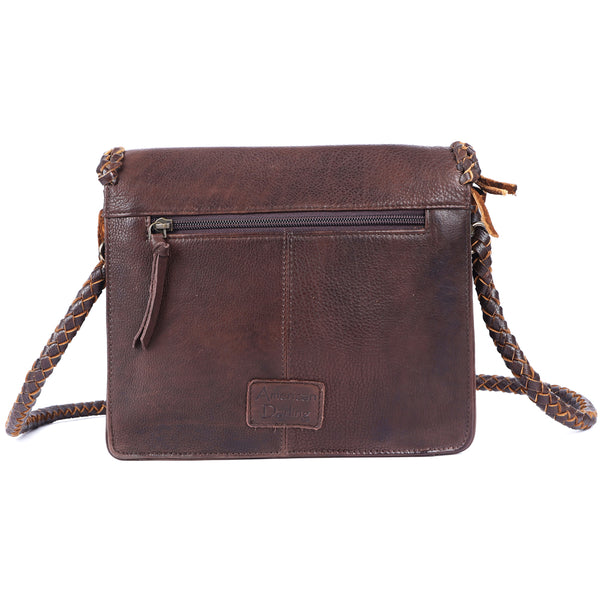 ADBGM261 Handcrafted Leather Crossbody Bag with Turquoise Concho & Braided Trim - Western Shoulder Purse