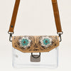 ADBGZ720 Clear Western Crossbody Bag with Turquoise Floral Tooled Leather Flap - Stadium Compliant