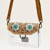 ADBGZ720 Clear Western Crossbody Bag with Turquoise Floral Tooled Leather Flap - Stadium Compliant