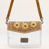 ADBGZ723 Clear Western Crossbody Bag with Turquoise Floral Tooled Leather Flap - Stadium Compliant