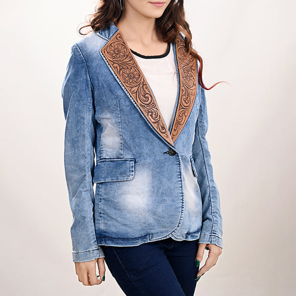 ADBZ702 American Darling Denim & Harness Leather Western Blazer Jacket
