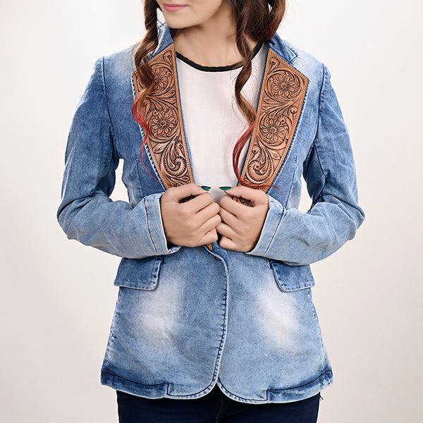 ADBZ702 American Darling Denim & Harness Leather Western Blazer Jacket