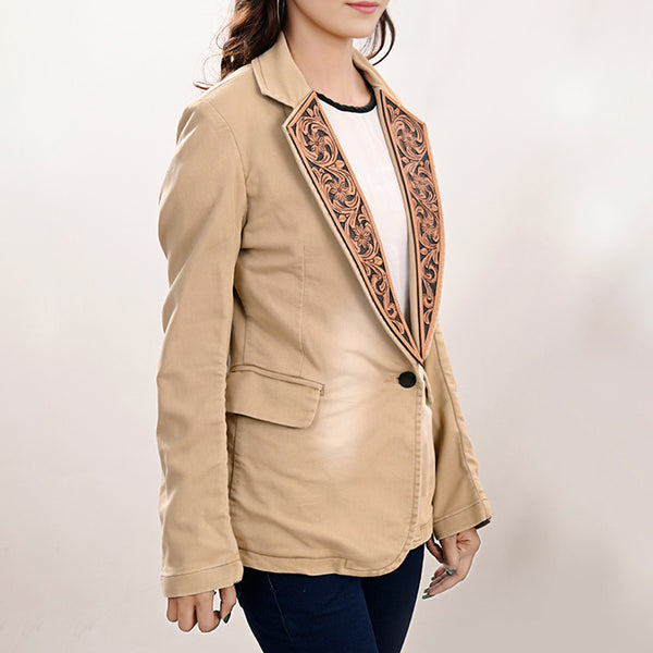 ADBZ705 American Darling Tan Denim & Harness Leather Western Blazer Jacket
