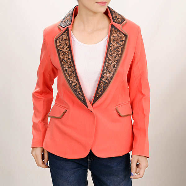 ADBZ706 American Darling Coral Fabric & Harness Leather Western Blazer Jacket