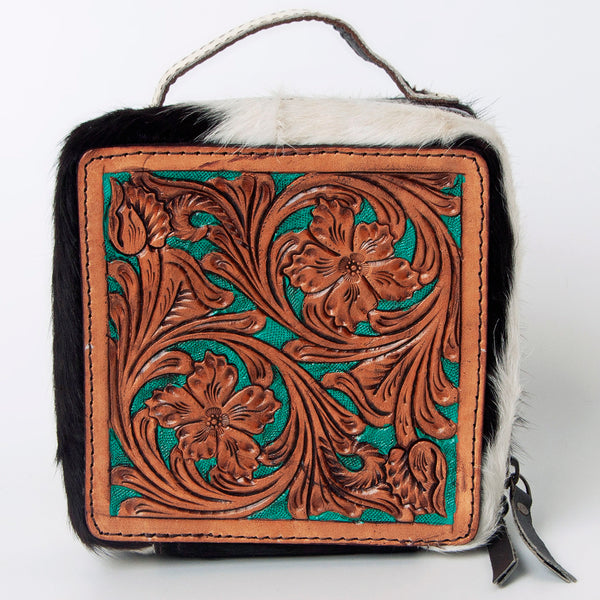 ADBGA311 American Darling Tooled Leather and Cowhide Floral Western Jewelry Case