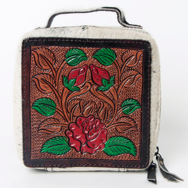 ADBGA311 American Darling Tooled Leather and Cowhide Floral Western Jewelry Case