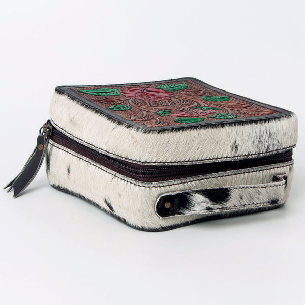 ADBGA311 American Darling Tooled Leather and Cowhide Floral Western Jewelry Case