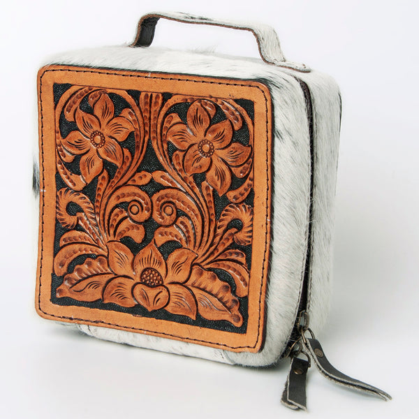 ADBGA311 American Darling Tooled Leather and Cowhide Floral Western Jewelry Case