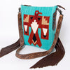 ADBG905 American Darling Southwestern Wool Blanket & Tooled Leather Crossbody Bag with Fringes