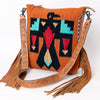 ADBG905 American Darling Southwestern Wool Blanket & Tooled Leather Crossbody Bag with Fringes