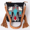 ADBG905 American Darling Southwestern Wool Blanket & Tooled Leather Crossbody Bag with Fringes