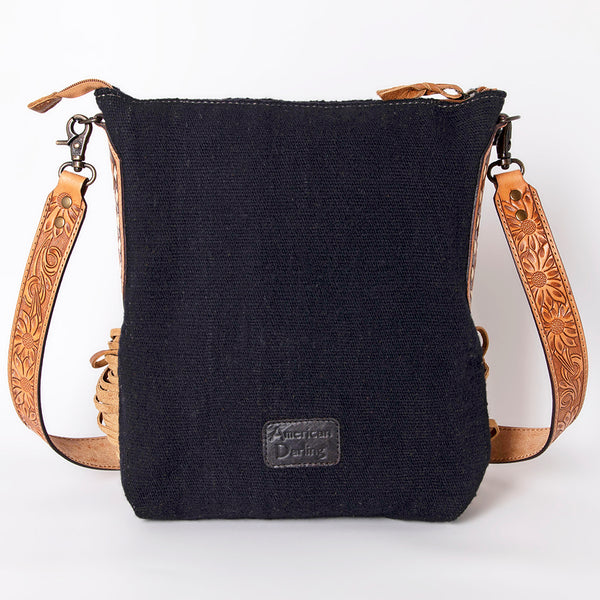 ADBG905 American Darling Southwestern Wool Blanket & Tooled Leather Crossbody Bag with Fringes