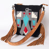 ADBG905 American Darling Southwestern Wool Blanket & Tooled Leather Crossbody Bag with Fringes