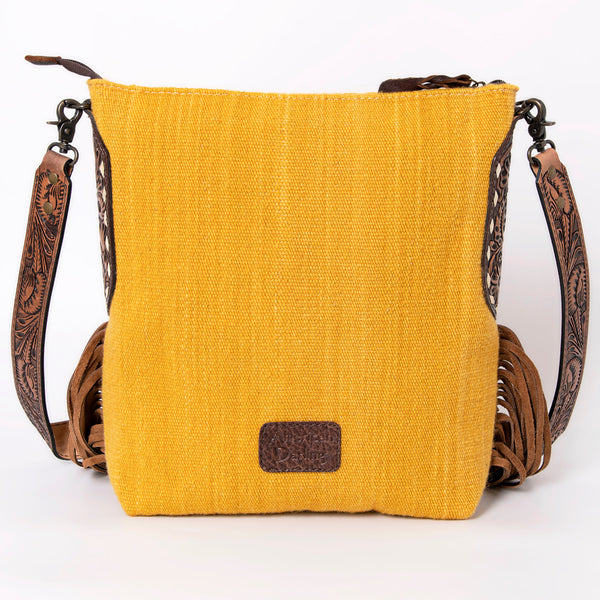 ADBG905 American Darling Southwestern Wool Blanket & Tooled Leather Crossbody Bag with Fringes