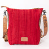 ADBG905 American Darling Southwestern Wool Blanket & Tooled Leather Crossbody Bag with Fringes