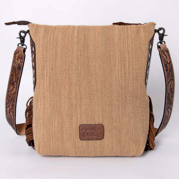 ADBG905 American Darling Southwestern Wool Blanket & Tooled Leather Crossbody Bag with Fringes