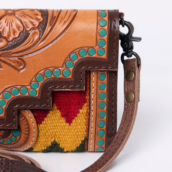 ADBG941 American Darling Handcrafted Wallet with Hand Tooled Floral Leather & Woven Saddle Blanket