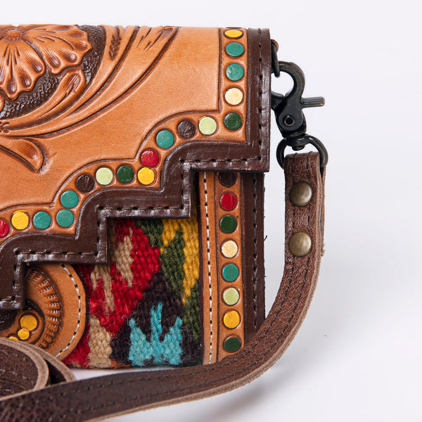 ADBG941 American Darling Handcrafted Wallet with Hand Tooled Floral Leather & Woven Saddle Blanket