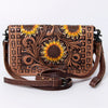ADBG485 Western Hand Tooled Leather Floral Crossbody Organiser Bag