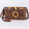 ADBG485 Western Hand Tooled Leather Floral Crossbody Organiser Bag